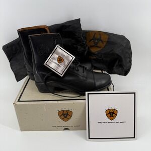 Vintage Ariat Heritage Lacer Boots Women 6.5M Black Leather Lace Up NWT Box